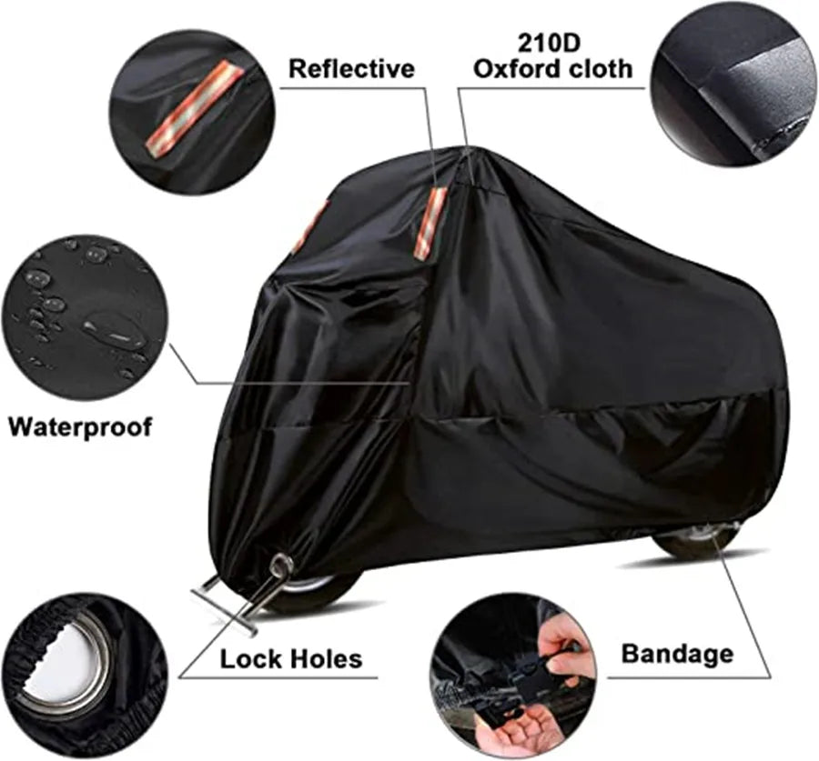 Thick Oxford Motorcycle Waterproof Cover Universal Outdoor Protection Dust Motorbike Rain Cover Sunshade Dustproof UV Protective – Reflective Aluminum Foil Nano Lining Cotton Velvet Black XL-4XL