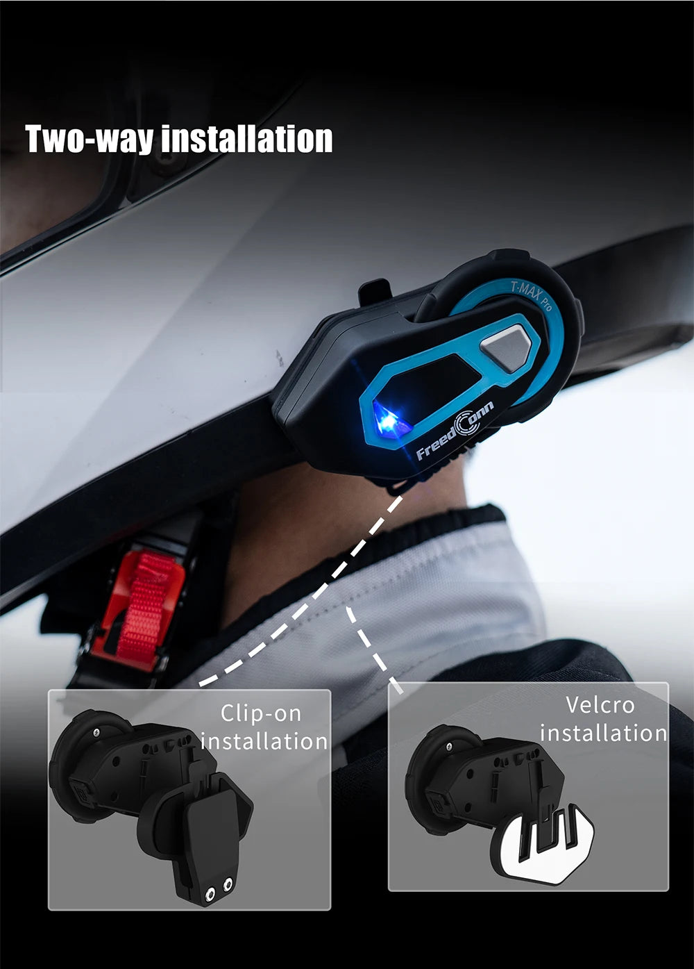 FREEDCONN T-MAX PRO Motorcycle Bluetooth Intercom – 6-Rider 1200m