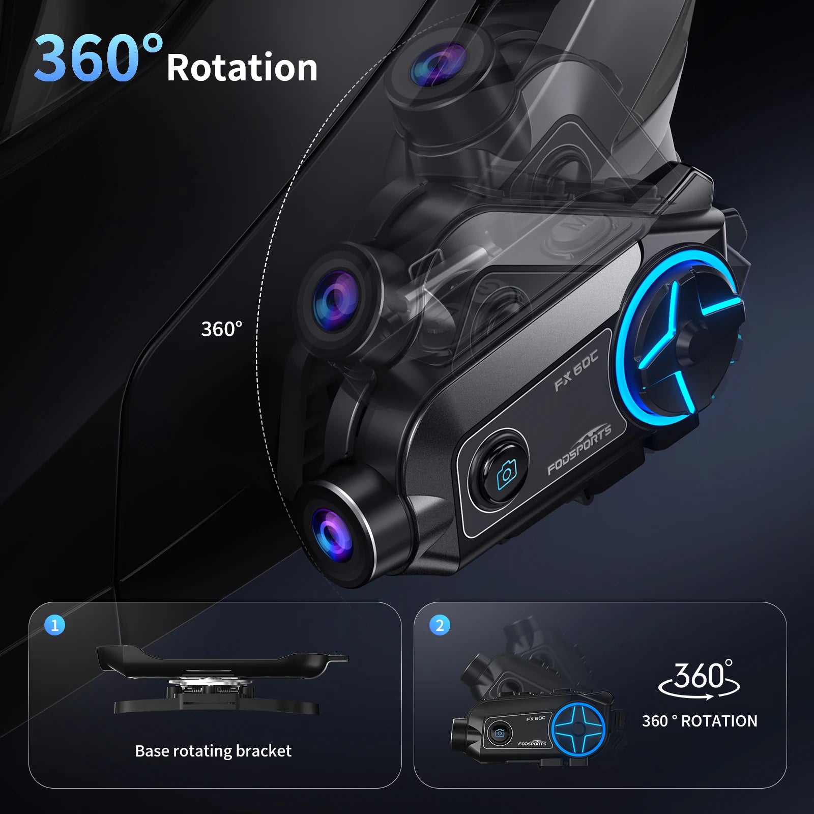 Fodsports FX60C Motorcycle Bluetooth Intercom – 4K Camera & 10-Rider