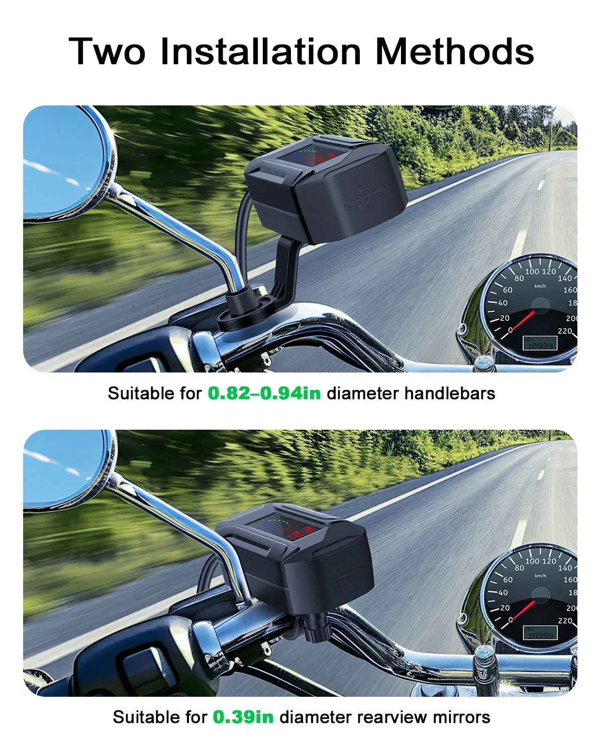 Extractme 12V–24V 3-Port Motorcycle Fast Charger – QC3.0, 30W PD & 18W USB-A Retractable IP65 Waterproof Charger