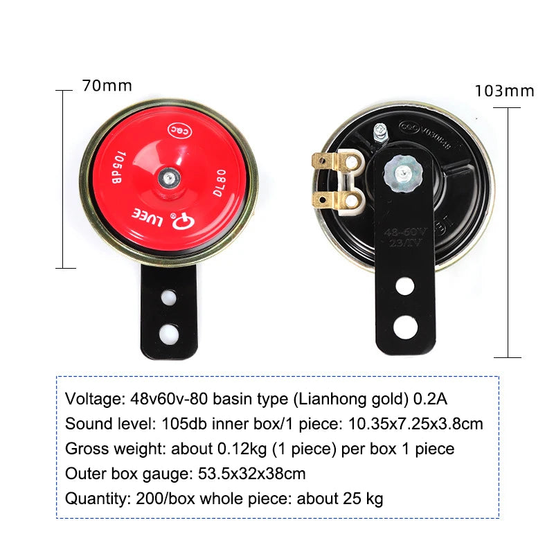 12V/48-60V 105db Universal Motorcycle Horn Honking high pitched Electriccar iron horn