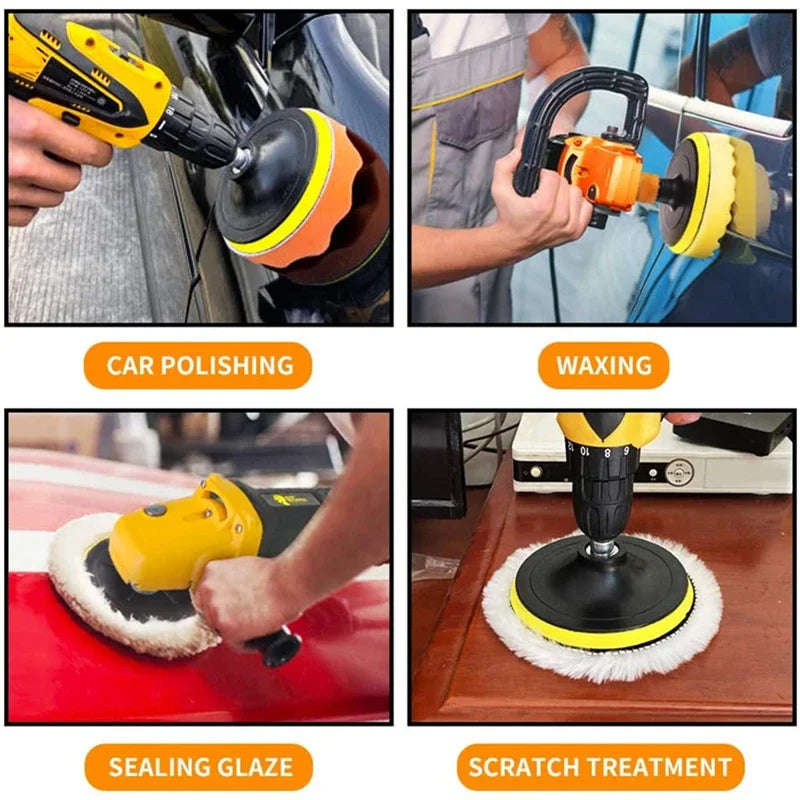 Car & Motorcycle Foam + Wool Polishing Pad Kit – 3" & 5" Sponge Buffer Set – Waxing Polishing Sealing – Drill Compatible – 5 / 11 / 22 / 39 Pcs – $20–30