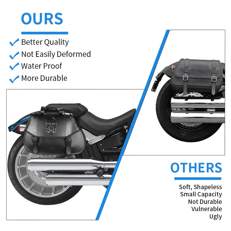 Universal Motorcycle Saddlebags Side Storage Bags Anti-Water 34L PU Leather Side Tool Pouch Luggage Storage Bags for Harley Suzuki Kawasaki Yamaha Honda – Skull Flag / Black
