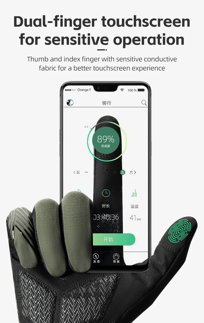 ROCKBROS Sports Cycling Gloves Breathable MTB Road Bike Non-slip Gloves Touch Screen Men Women Full Finger Motorcycle Gloves