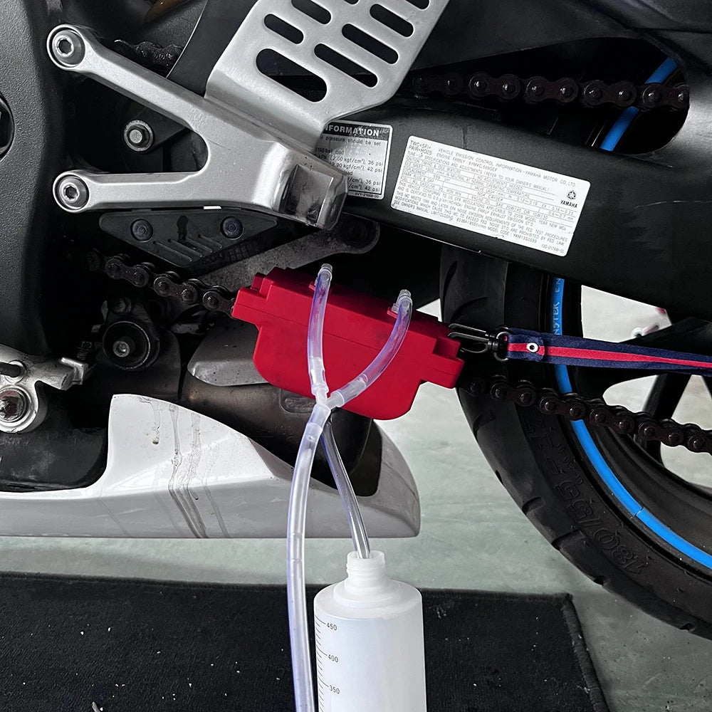 Motorcycle Chain Cleaning & Lube Device Tools – Full Set with 2PCS Pump Bottle – Brush Gear Cleaner & Lubricating Accessory – $33