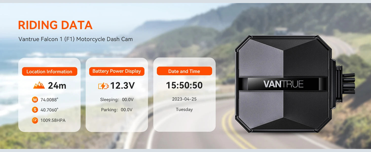 Vantrue F1 Motorcycle Dash Cam 4K Front 1080P Rear IP67 Waterproof WiFi GPS 160° 24H Parking Mode Wired Remote Motorcycle Camera DVR STARVIS OTA 18-Month Warranty