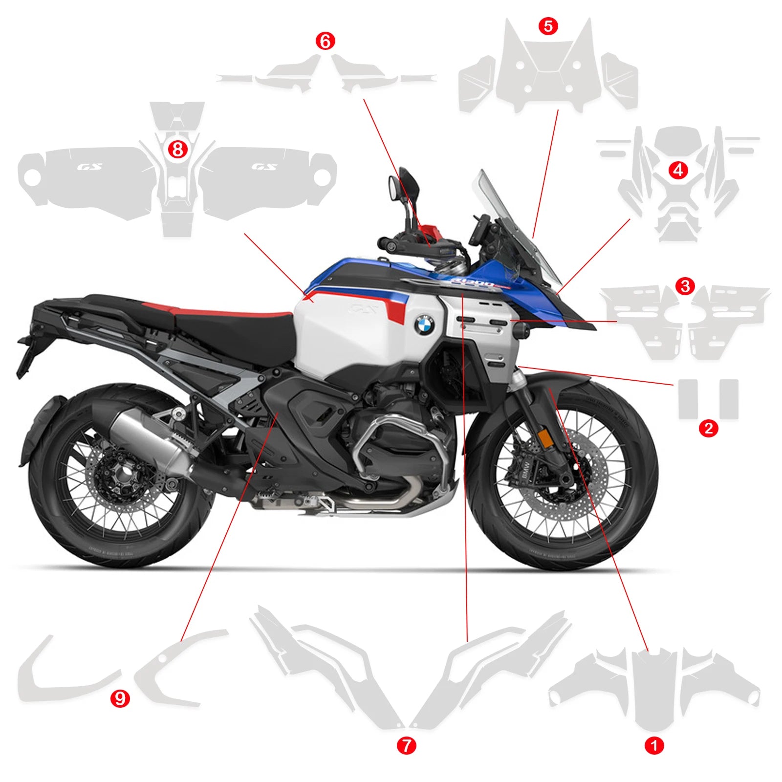 BMW R1300GS Adventure 2024–2025 TPU Paint Protection Film (PPF) – Self-Healing Anti-Scratch Fairing Protection – Panel Kits A–L or Full Set – $17–236