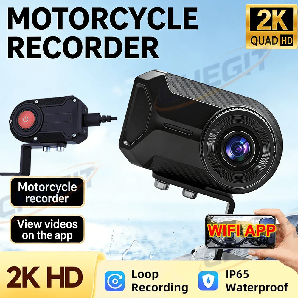 WDSZKMYF 2K HD IP65 Waterproof Motorcycle Dash Cam 170° WiFi Night Vision Loop Recording Motorcycle Camera Black Box for Motorcycle E-Bike Bicycle Mountain Bike