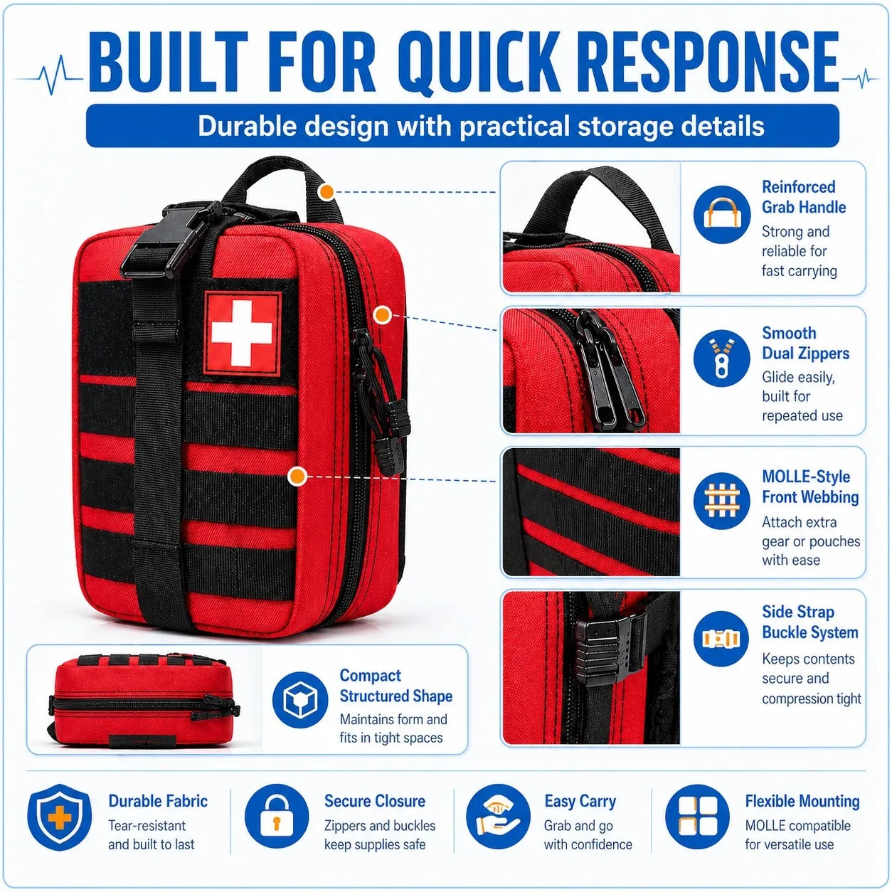 379-Piece IFAK Trauma First Aid Kit with MOLLE Pouch Emergency Survival Kit for Motorcycle Camping Hiking Car Travel Home Sports