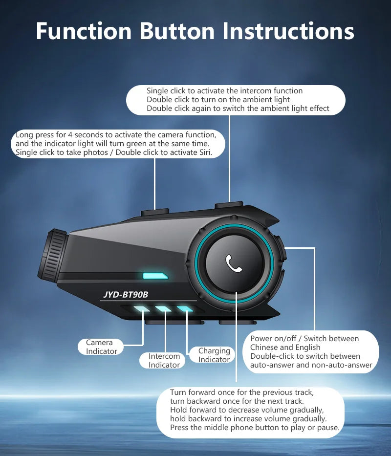 Motorcycle Bluetooth Headset – Wireless Helmet Intercom with Camera
