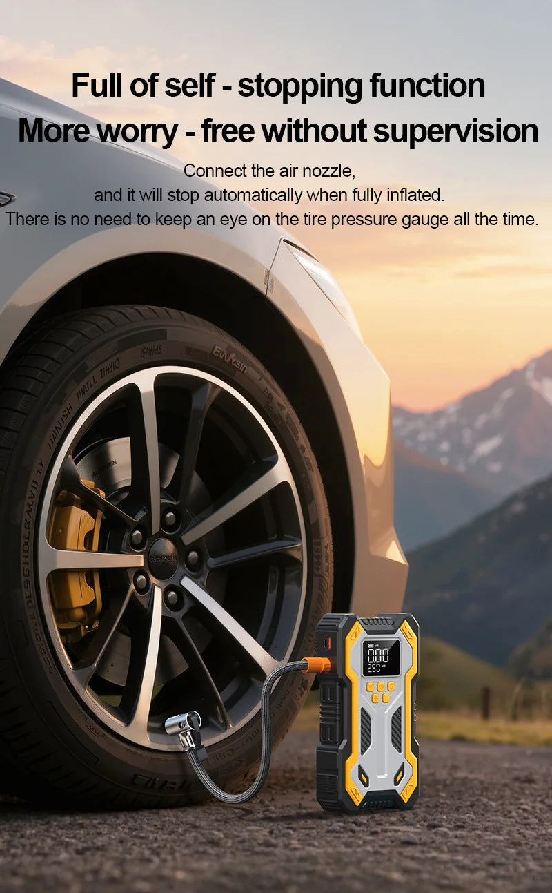 Motorcycle Jump Starter with Air Compressors LCD Screen 30000mAh Portable Booster Charger 7000A Powerful Motorcycle Battery Starting Device