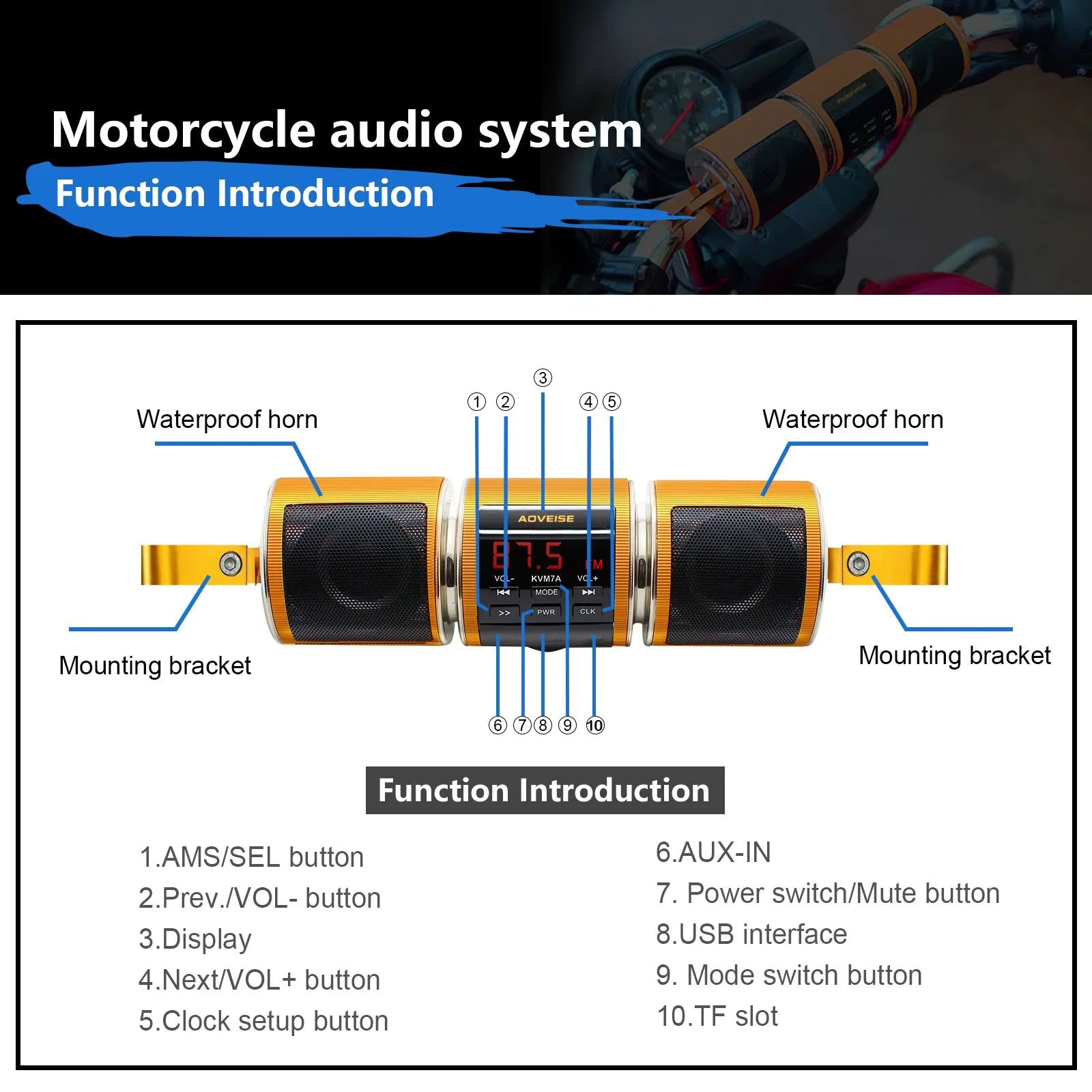 Motorcycle Speakers – Bluetooth Stereo, MP3 & FM Radio Sound System