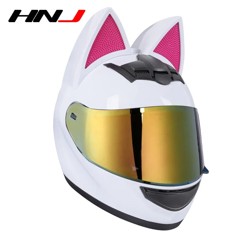 Cute Cat Full Face Ear Helmet for Street and Motocross Riding
