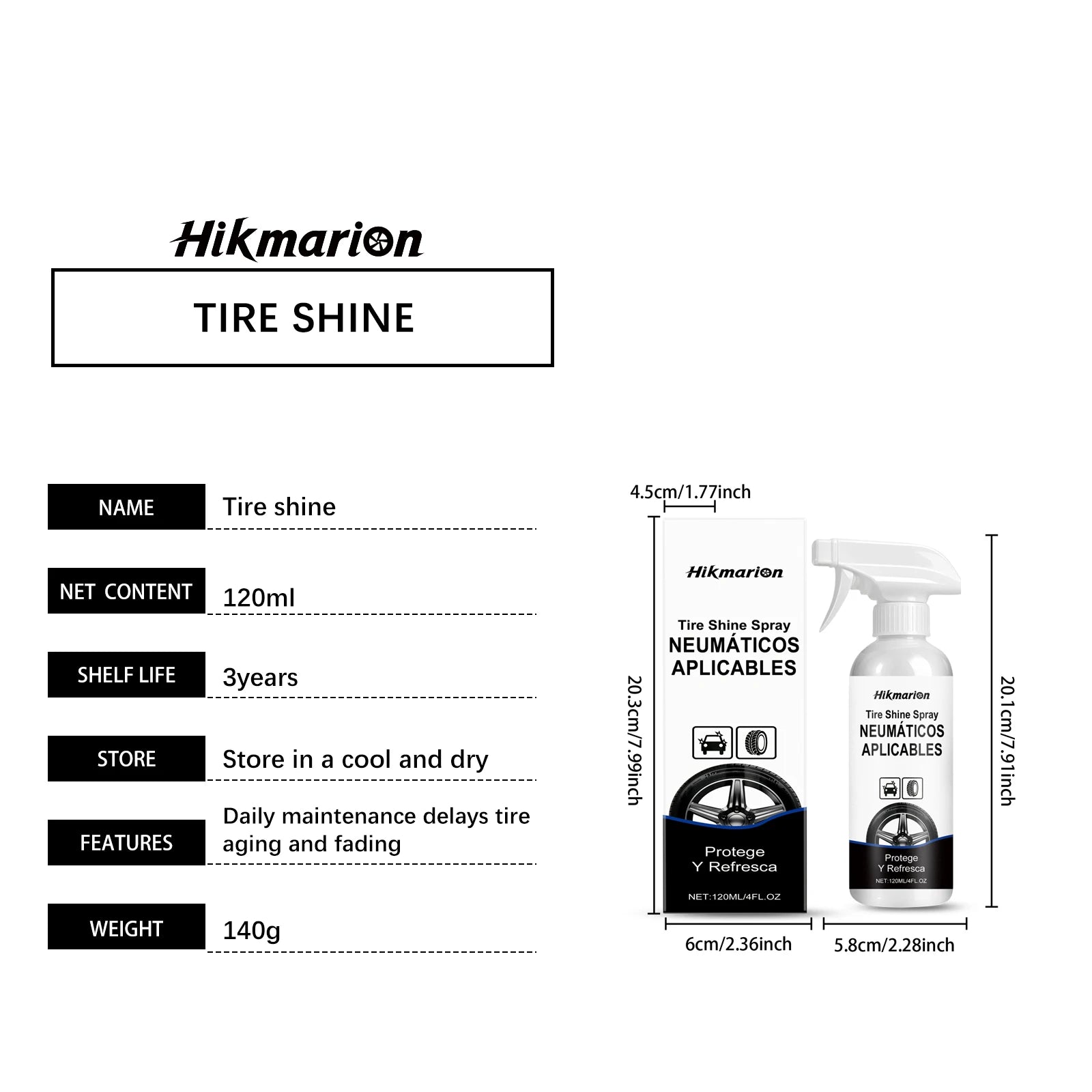 Water-Based Tire Gloss Spray 120ml – Non-Greasy UV Protection Matte to Gloss Finish for Black Tires – 1–10 Bottles – $16–76