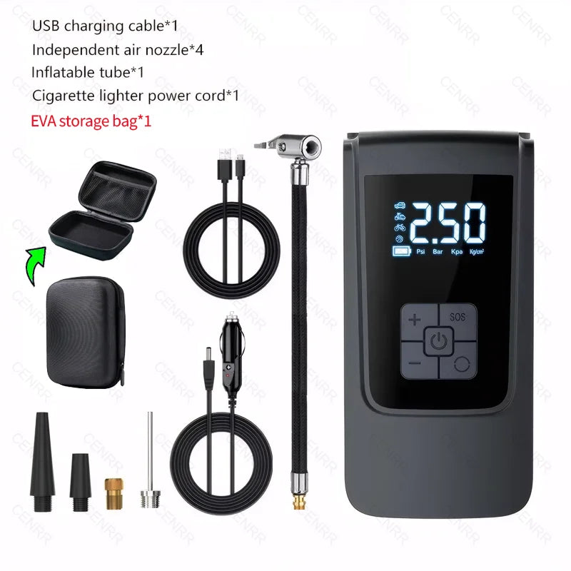 Portable Air Compressor – Wireless Tire Inflator with LCD Display