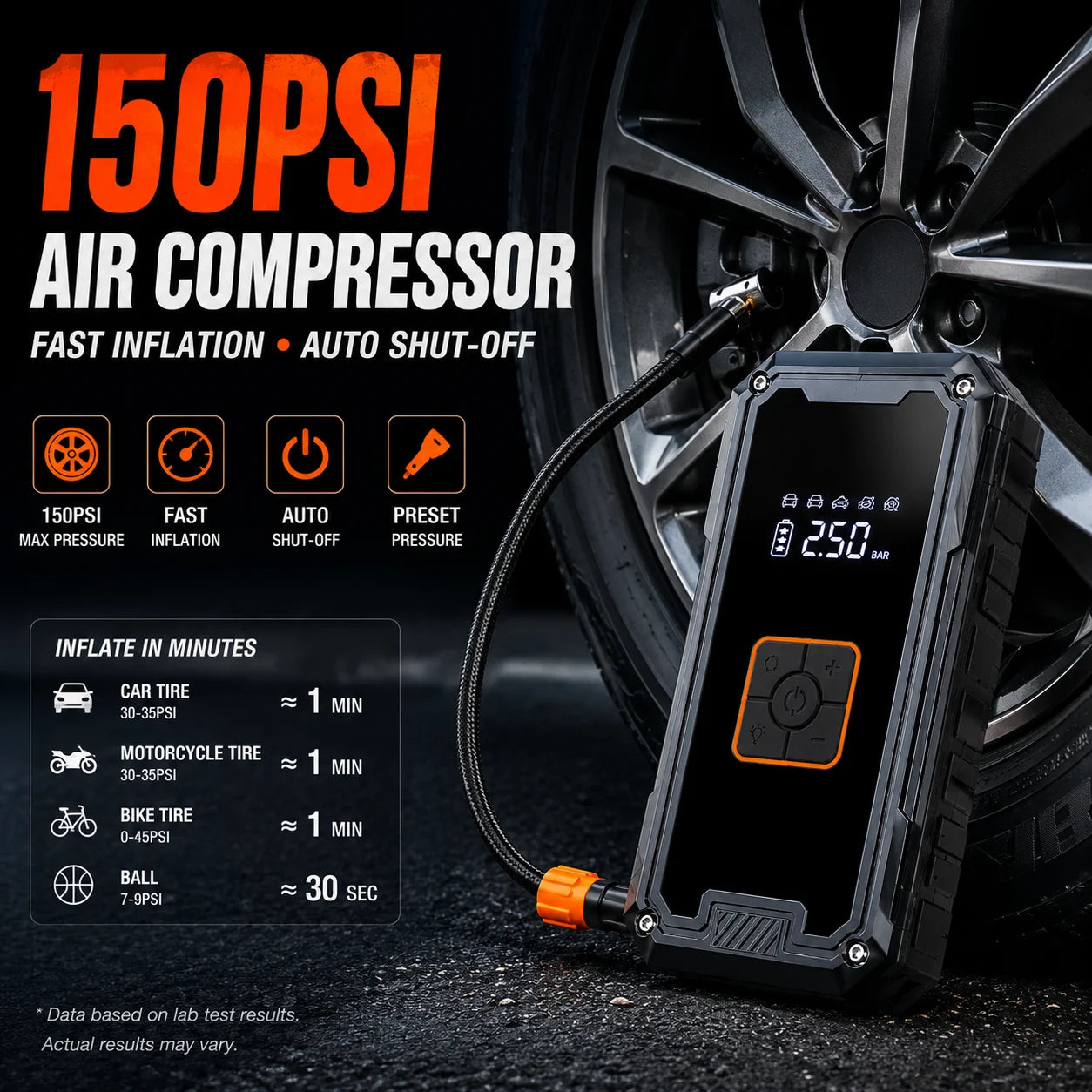 Rscrola Motorcycle Jump Starter 3000A with 150PSI Air Compressor Tyre Inflator Portable Power Bank LED Light 12V for Motorcycle SUV Truck