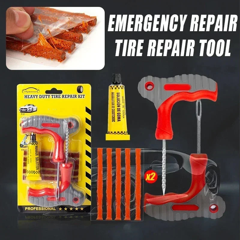 Motorcycle Tubeless Tire Repair Tool Kit – Rubber Strips, Thread Drill, Fork Drill & Glue – Car Truck Vacuum Tyre Puncture Plug Set – $10