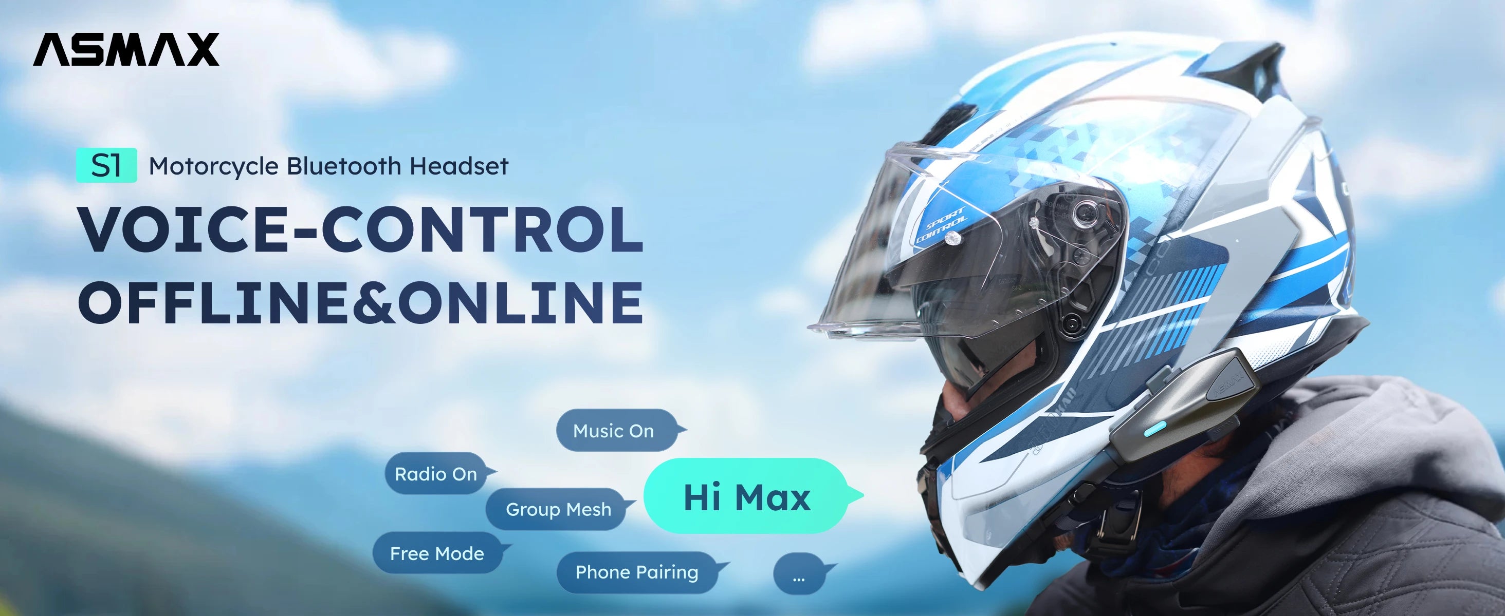 ASMAX S1 Motorcycle Bluetooth Intercom – 8-Rider Communication Headset