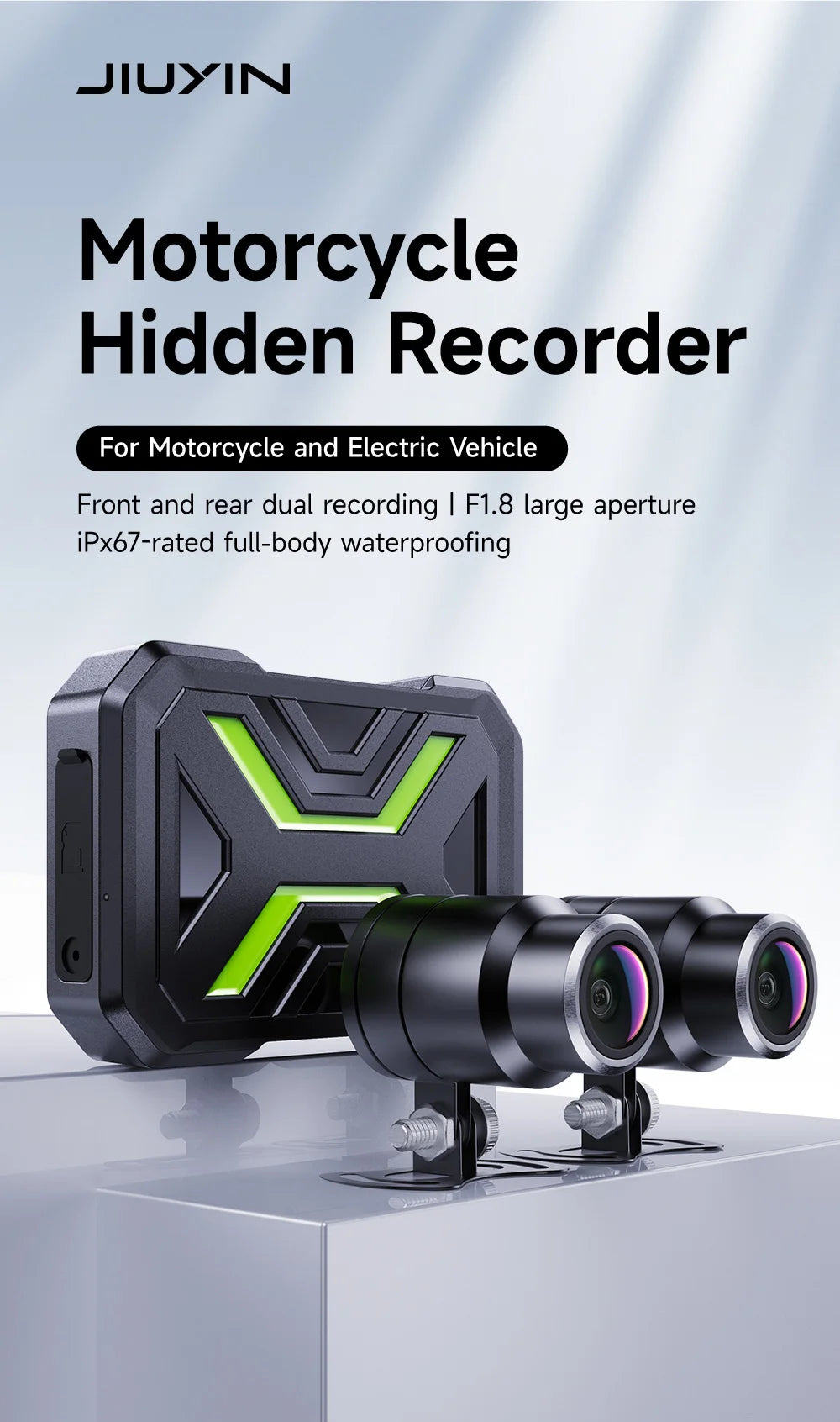 JIUYIN M802 Motorcycle Dash Cam Dual 1080P WiFi IPx67 Waterproof F1.8 Starlight Night Vision 160° Dual Image Stabilization Parking Monitor Front Rear Motorcycle Camera DVR
