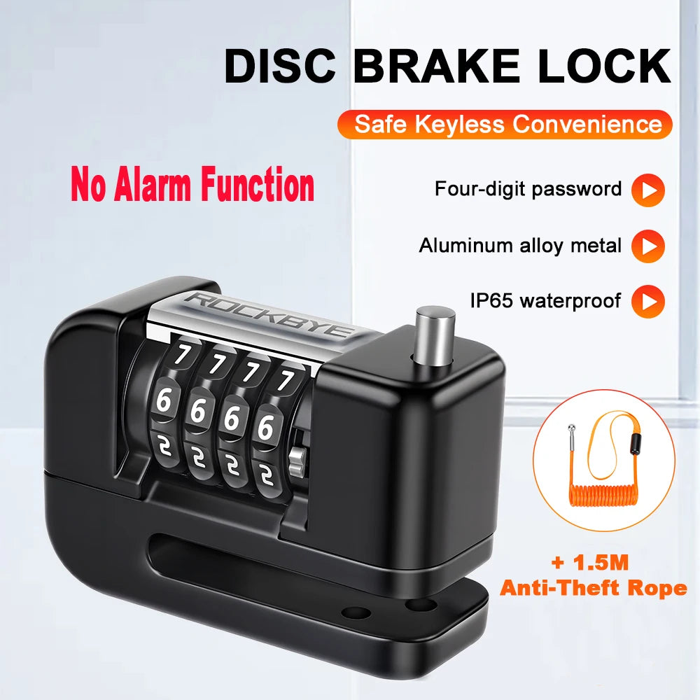 Extractme Motorcycle Alarm Disc Brake Lock Security Moto Wheel Disk Padlock Waterproof 120dB Anti-Theft – Fingerprint / Combination / Charging Style – USB-C – 7mm – With or Without Rope