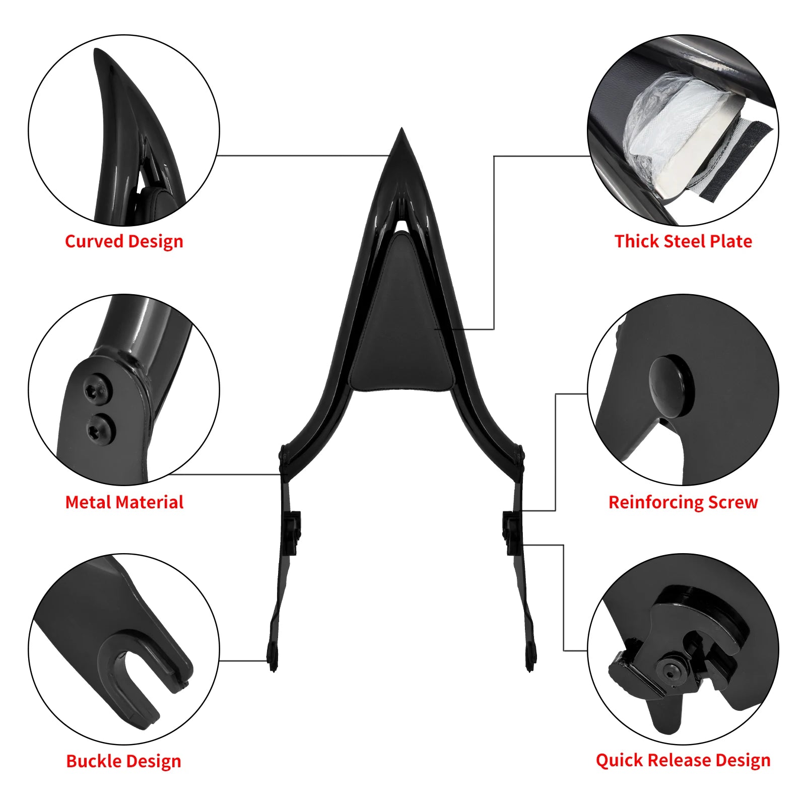 Motorcycle 16'' Detachable Rear Passenger Backrests Sissy Bar Pad For Harley Touring CVO Road King Electra Street Glide 09-2025