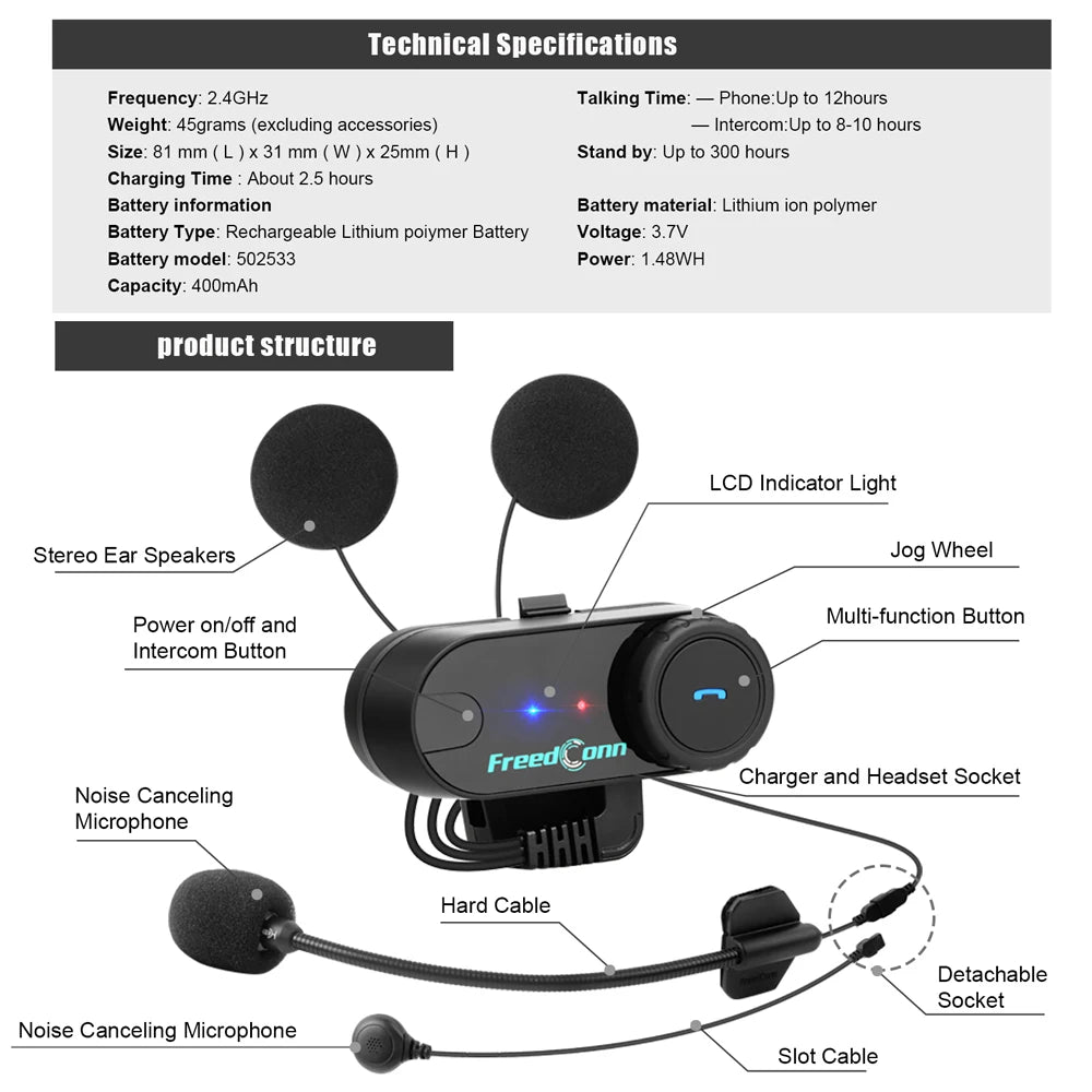 FREEDCONN T-COM VB Motorcycle Bluetooth Intercom – 6-Rider Group