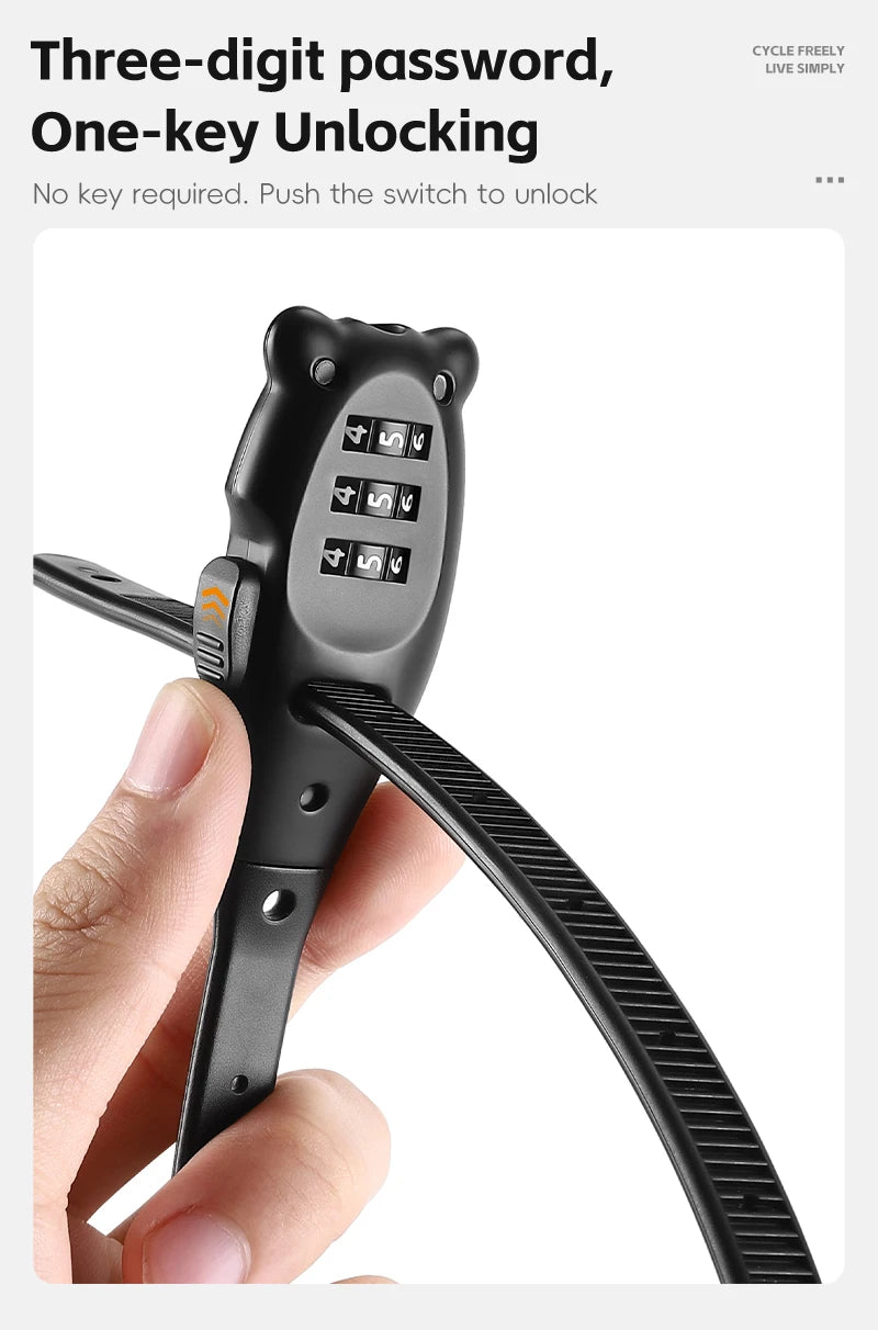 WEST BIKING Anti-theft Bike Tie Lock Portable Security 3 Digit Bike Helmet Lock Motorcycle Scooter  Zinc Alloy Bicycle Tie Lock