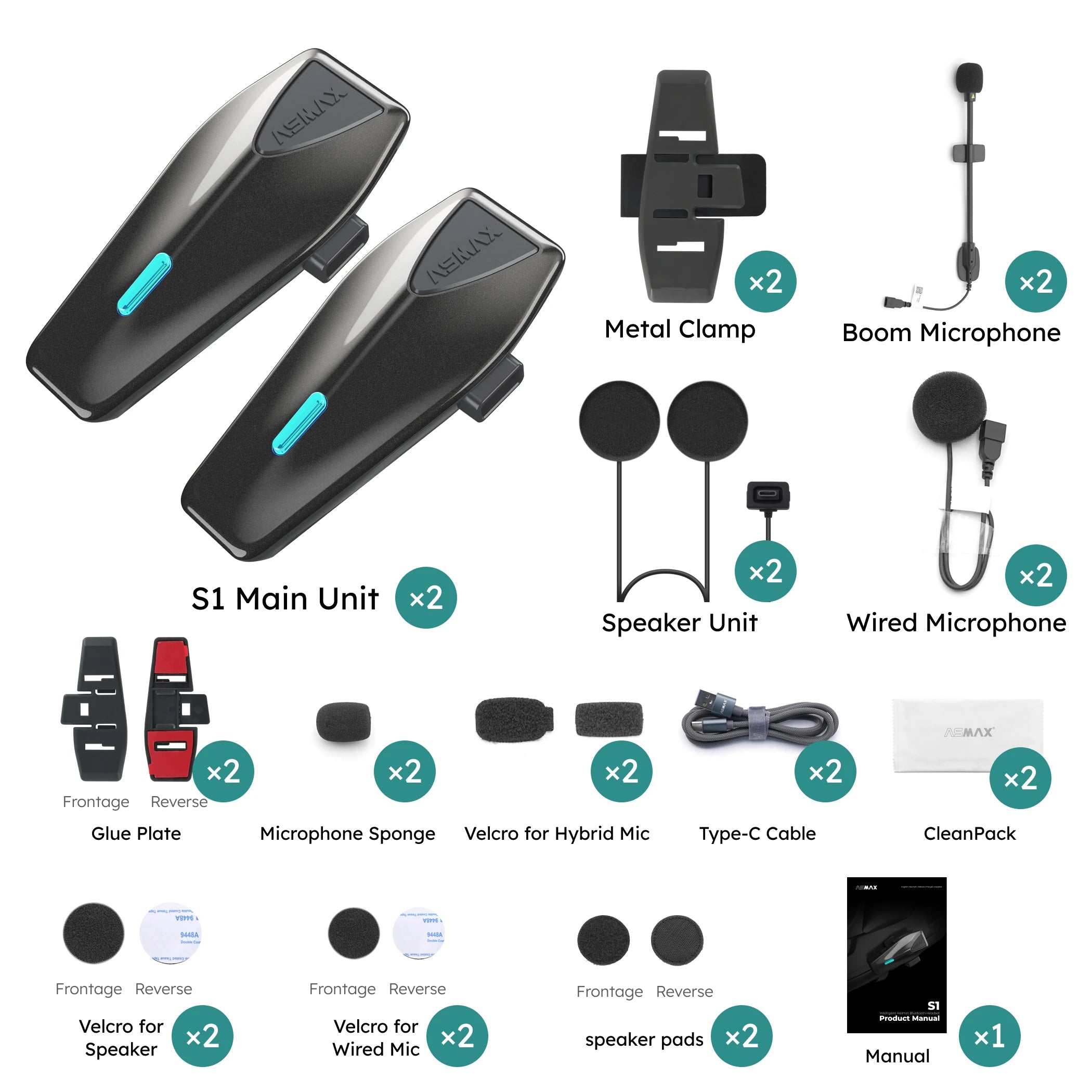 ASMAX S1 Motorcycle Bluetooth Intercom – 8-Rider Communication Headset