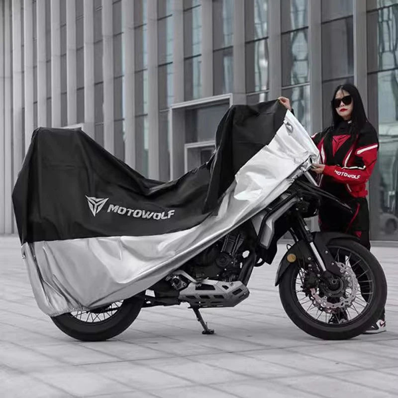 MOTOWOLF Oxford Waterproof Scooter Cover Universal All Weather Motorcycle Protector Anti UV Dustproof with Lock Holes – Polyester Taffeta Oxford Cloth M-4XL Silver Black 4 Season