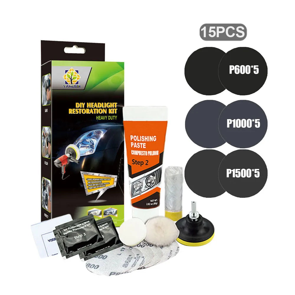Professional Car & Motorcycle Headlight Restoration Kit – Wet Sand + Polish + UV Protect – Removes Yellowing Scratches – Car / Motorcycle / ATV – 24 Set Options – $40