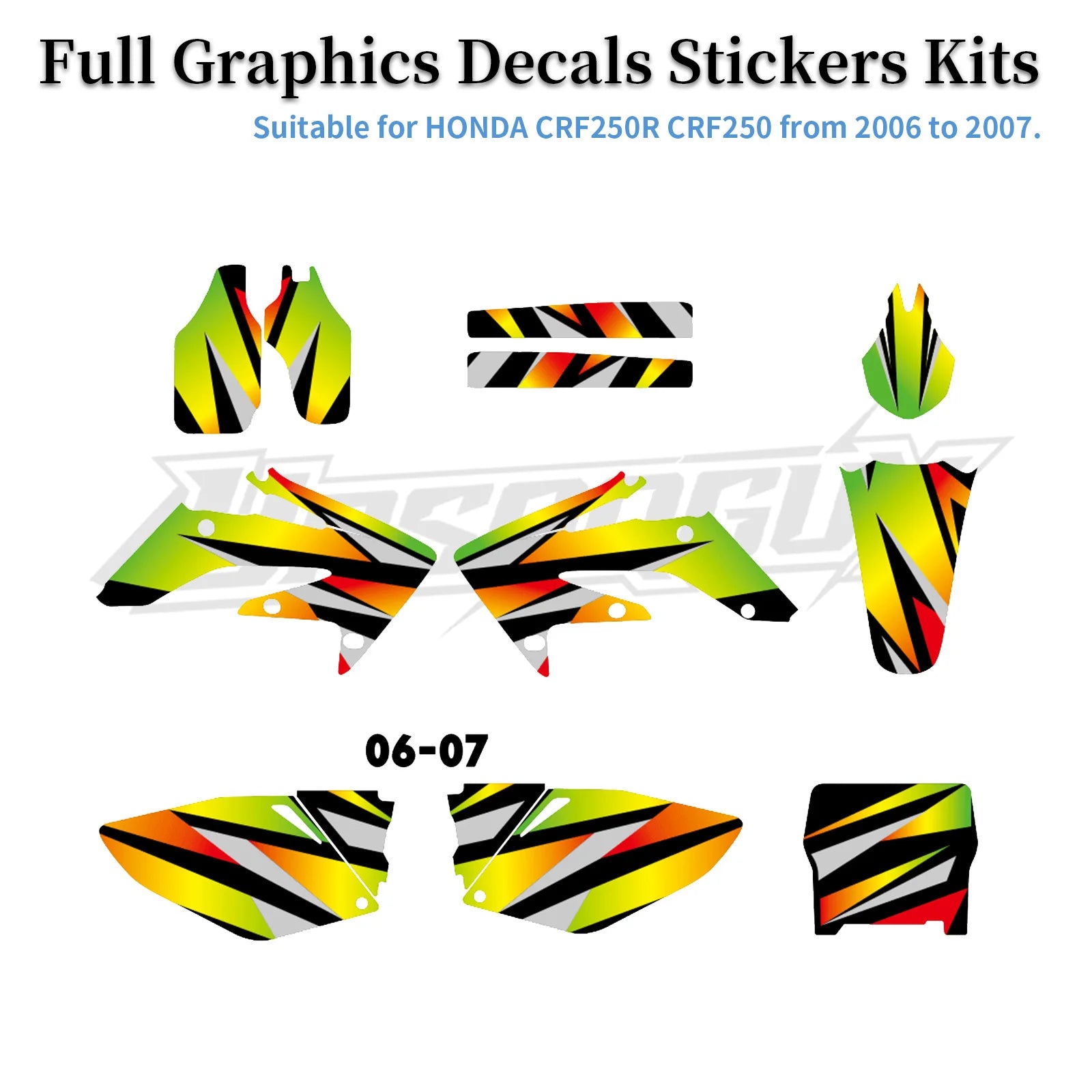 Honda CRF250R 2004–2009 Motorcycle Graphic Background Decal Sticker Kit – 12 Designs – 29mil / 35mil Glossy or 31mil 3D – Ships from USA – $72–$78