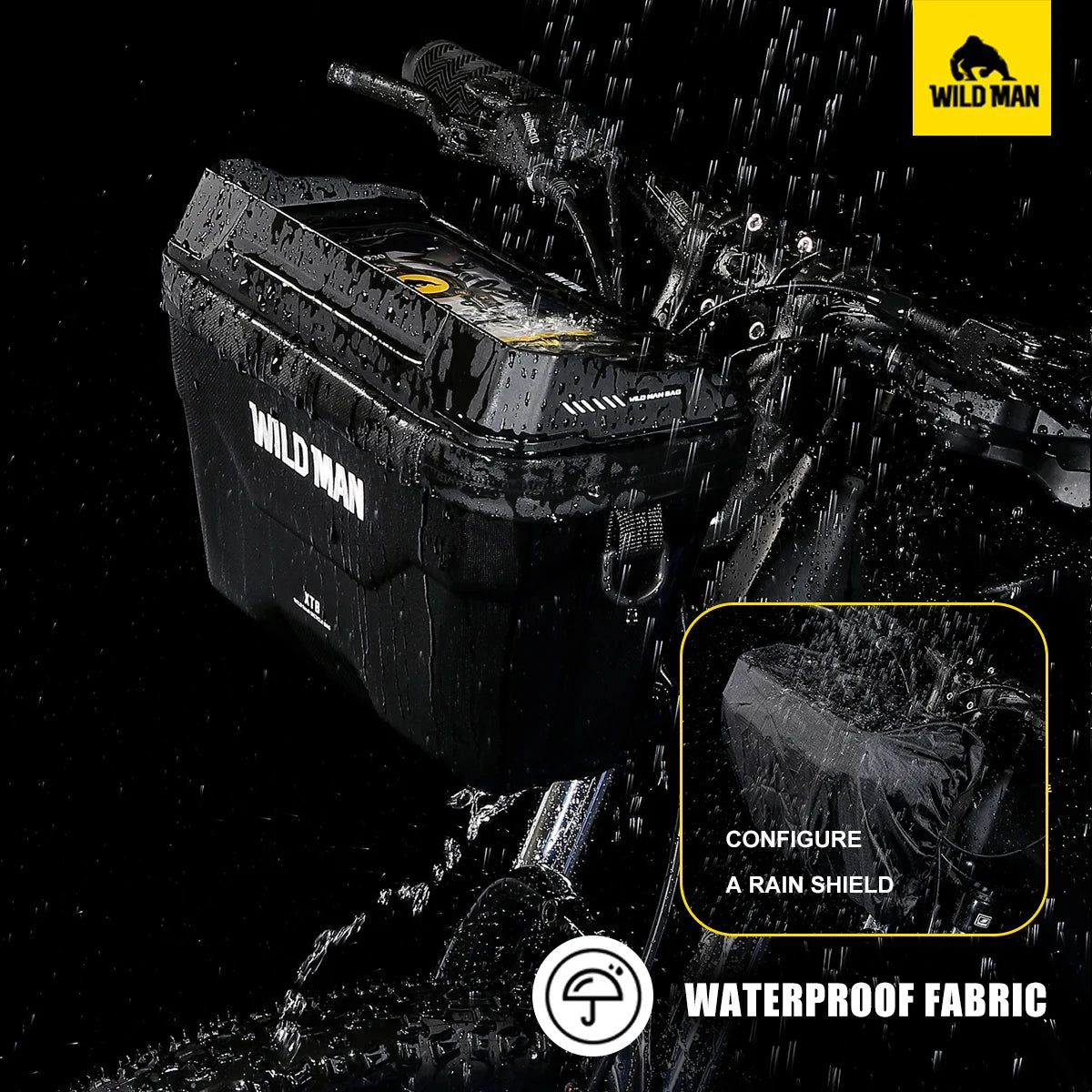 WILD MAN Waterproof Bike Phone Pouch – Touchscreen EVA Hard Shell Handlebar Bag for Bicycles & Electric Scooters