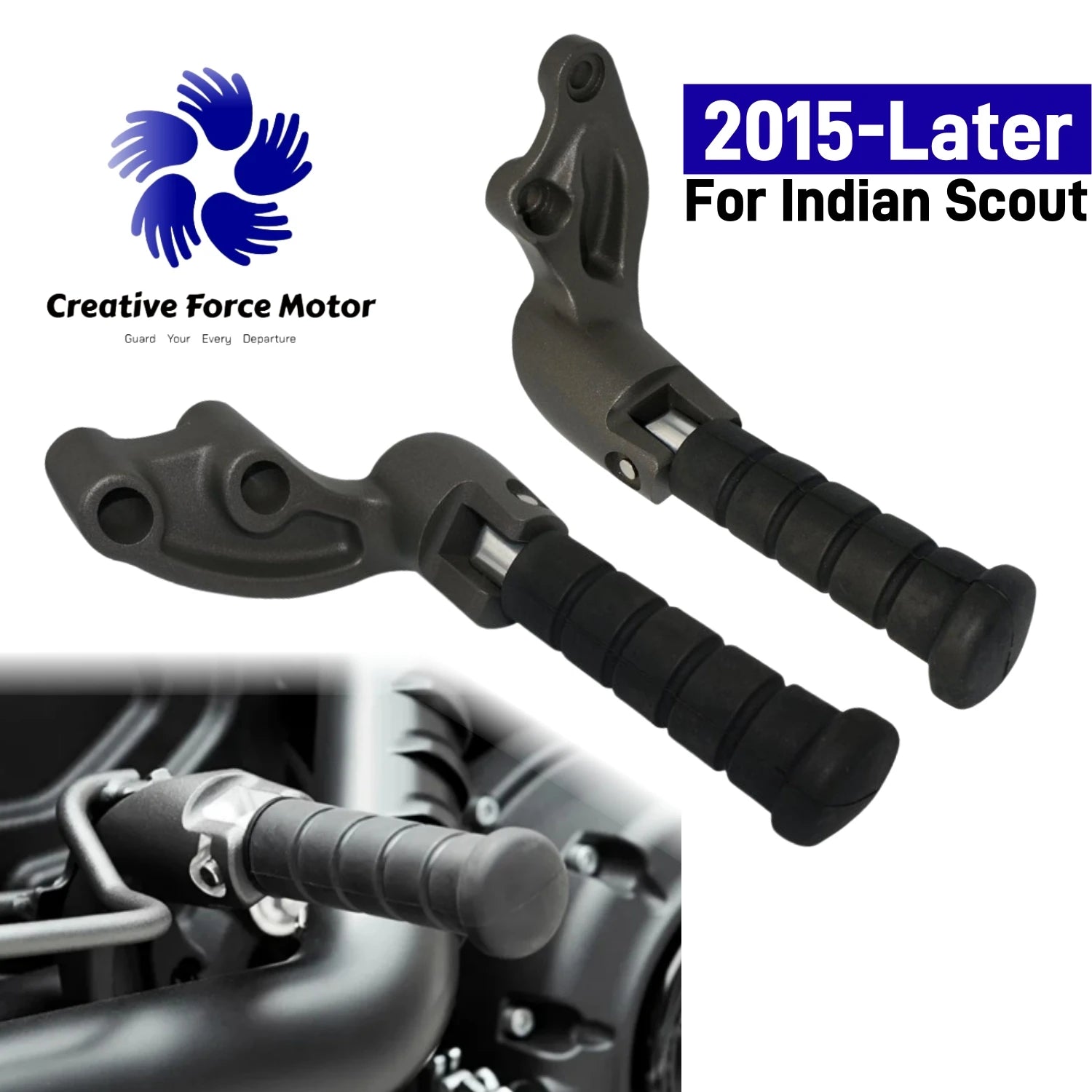 Indian Scout Rear Passenger Foot Pegs + Mount – Scout / Scout Bobber / Scout Sixty / Scout Rogue – 2015–2024 – Foldable Titanium Alloy – Metallic Black or Titanium Gray – $84–$85