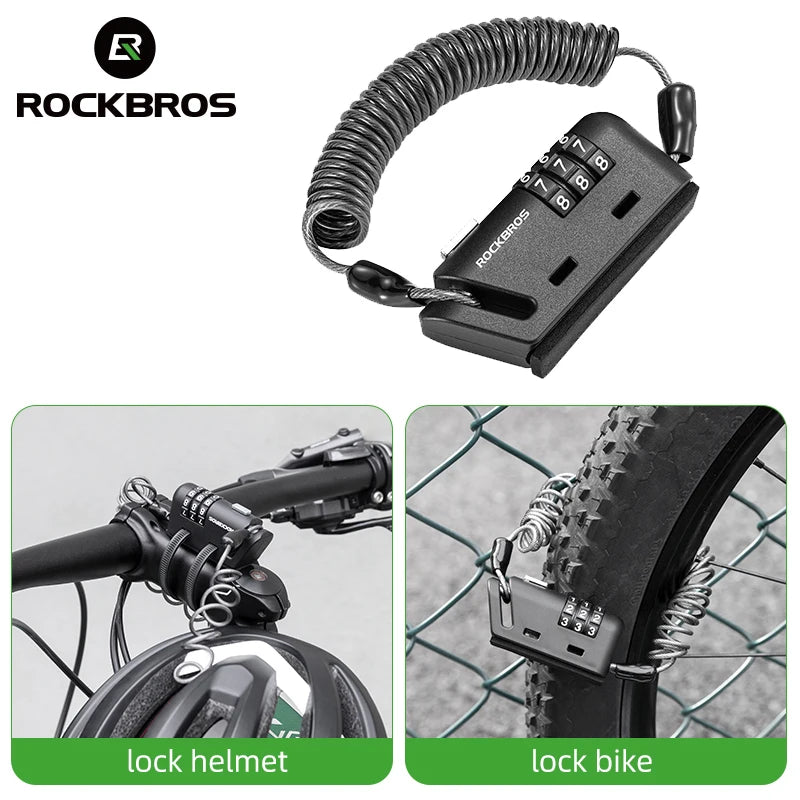 Rockbros Helmet Lock Anti-Theft Mini Bicycle Lock 3-Digit Password Lock Ultralight Flexible Bike Lock Motorcycle Helmet Lock – Model 907 1.5m PVC Steel Cable Two Ways to Use Black
