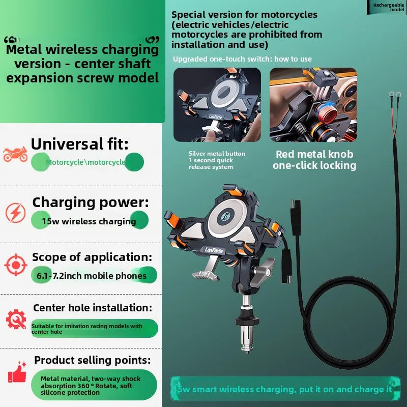 Metal Shockproof Motorcycle Phone Holder 4 Vibration Dampener 15W Wireless Charger Fast Charging Motorbike Bicycle Bike Stand