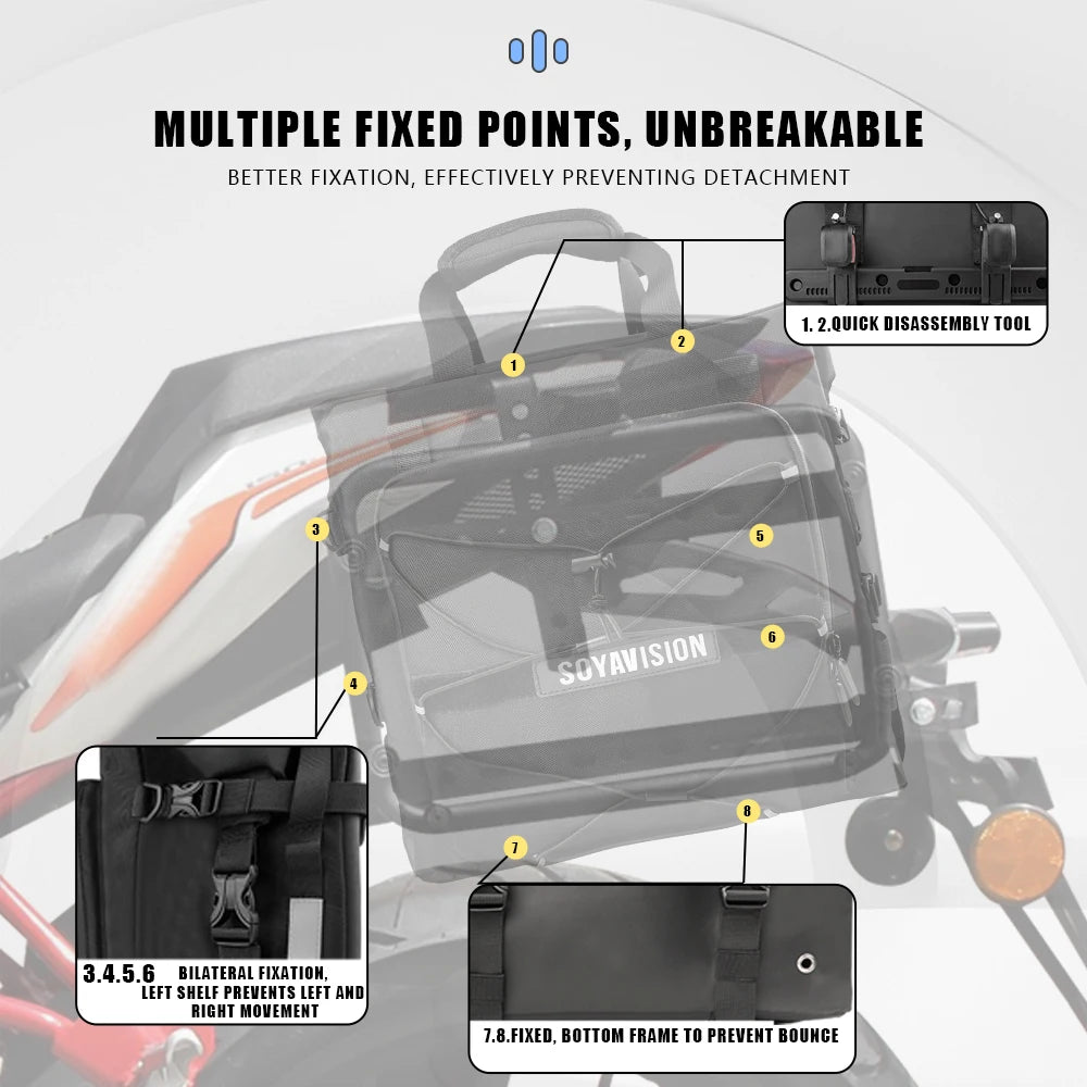 SOYAVISION Motorcycle Saddlebag Waterproof Side Bag 20L 500D Polyester Travel Motorbike Luggage Rear Seat Bag for BMW R1200GS ADV Kawasaki Yamaha Honda Suzuki – Black (1PC / 2PC)