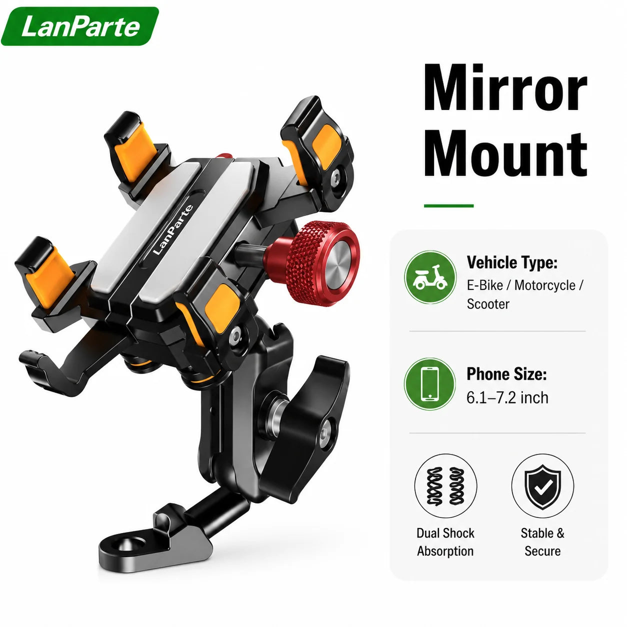 Aluminum Alloy Motorcycle Phone Mount – Mirror-Mount Shockproof 360° GPS Holder for Scooters & E-Bikes