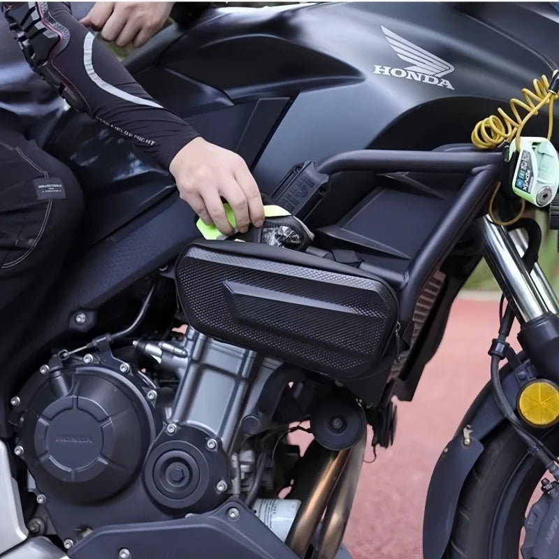 Large Capacity Motorcycle Side Bag Universal No Logo Saddlebag Waterproof Multifunctional Storage Pouch EVA Hard Shell Triangle Bag – Black (Left-B / Right-A / One Pair-AB)