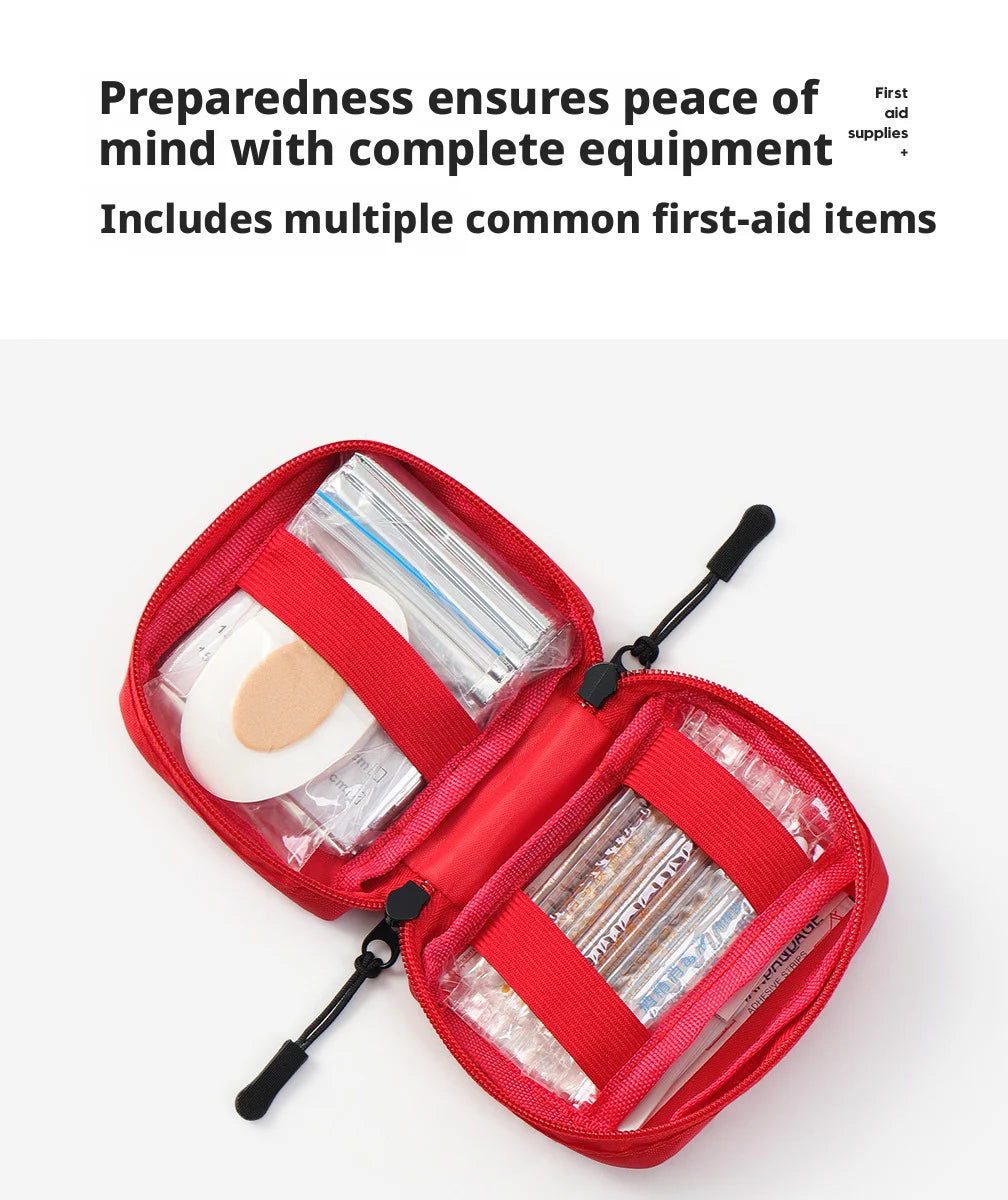 Reflective Portable First Aid Kit for Outdoor Hiking Camping - Emergency Medicine Organizer with Car Storage Strips