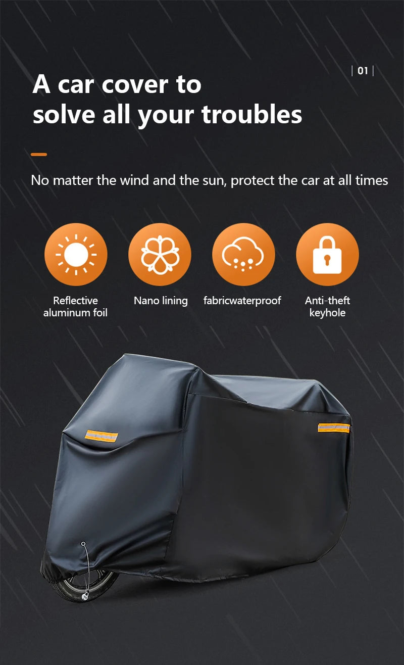 Thick Oxford Motorcycle Waterproof Cover Universal Outdoor Protection Dust Motorbike Rain Cover Sunshade Dustproof UV Protective – Reflective Aluminum Foil Nano Lining Cotton Velvet Black XL-4XL