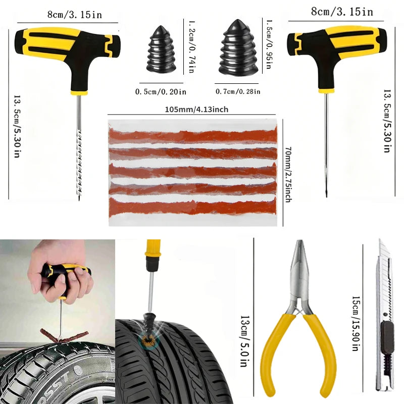 8pcs Emergency Tubeless Tire Repair Kit with Repair Strips – With or Without Storage Box – Car Motorcycle Bicycle – $15