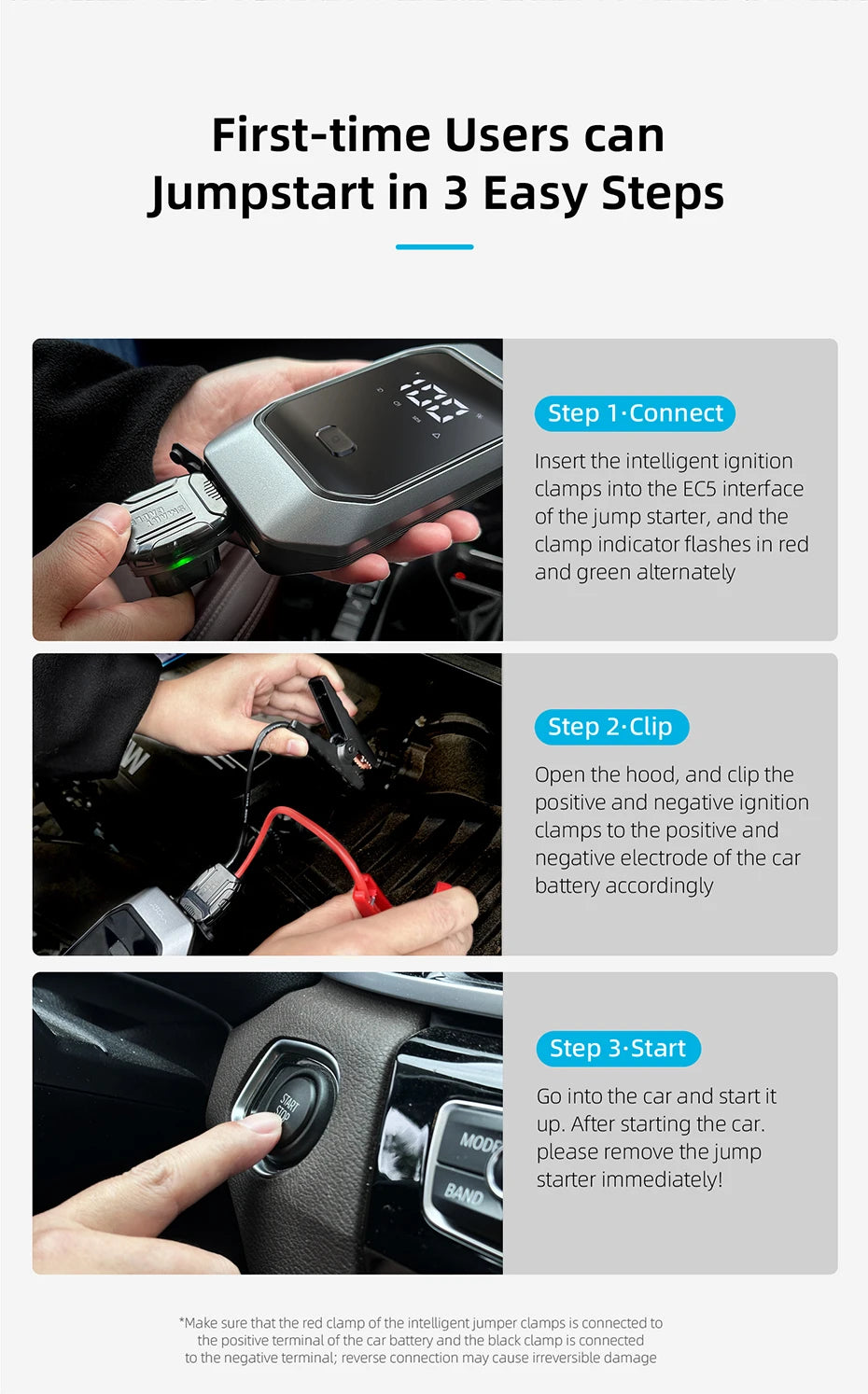 Vyvylabs 12000mAh Car Jump Starter – 1000A Peak 12V Portable Battery Booster Pack with Power Bank, LED Flashlight & Digital Display