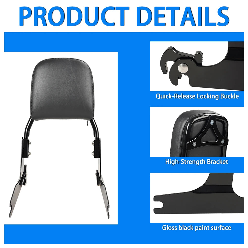 Motorcycle Rear Passenger Detachable Sissy Bar Backrest With Cushion Pad Fit For Harley Softail Heritage Classic 2000 - 2017