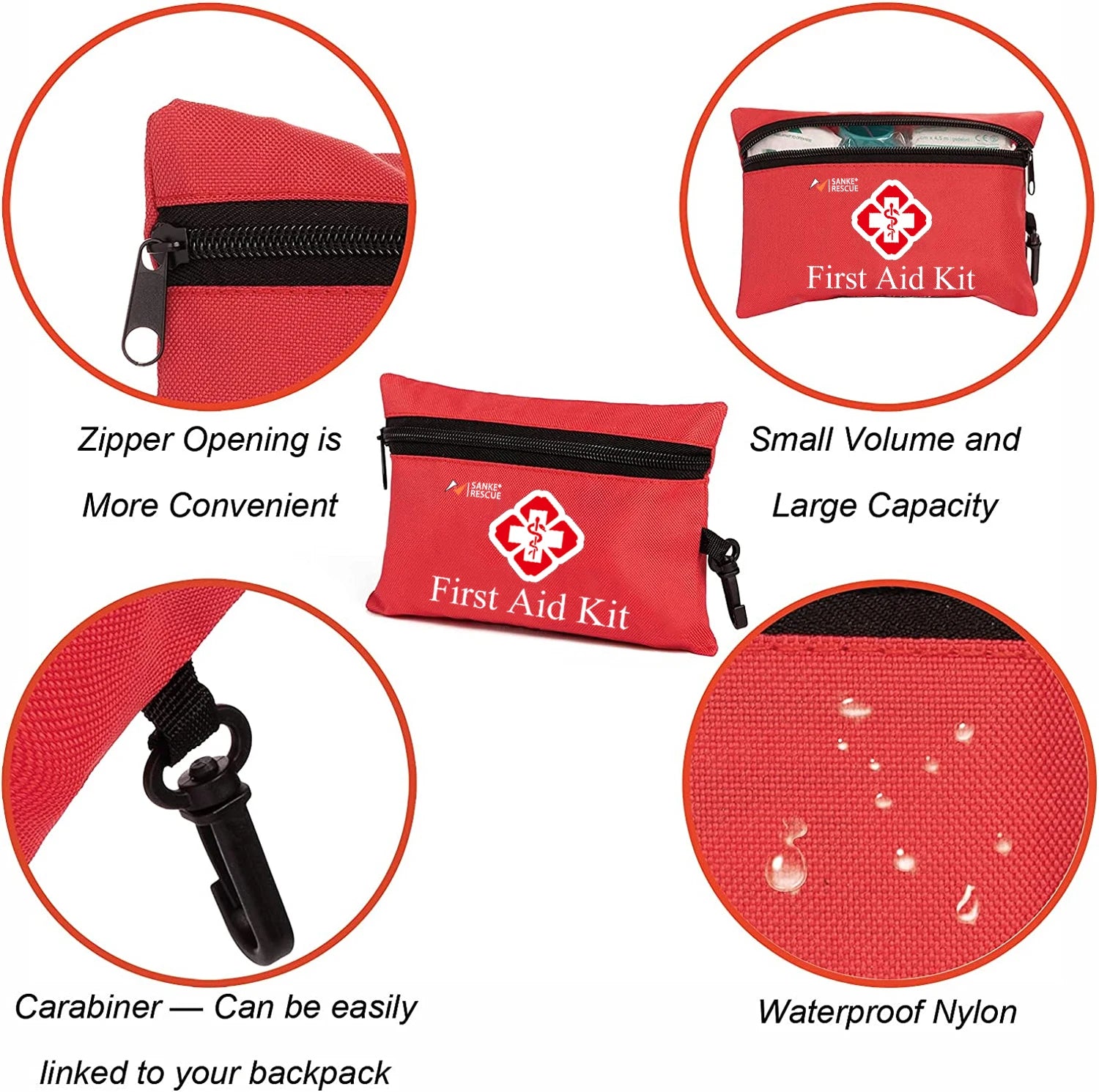 Sanke Rescue Multi-Purpose First Aid Kit 26 to 330 Pieces Waterproof Nylon Bag for Outdoor Hunting Hiking Camping Motorcycle Travel Home