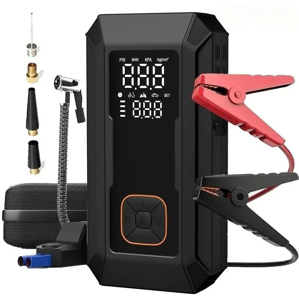 Motorcycle Jump Starter Q28 4000A with 150PSI Air Compressor Portable Power Bank Tyre Inflator 400 Lumen LED Light 12V