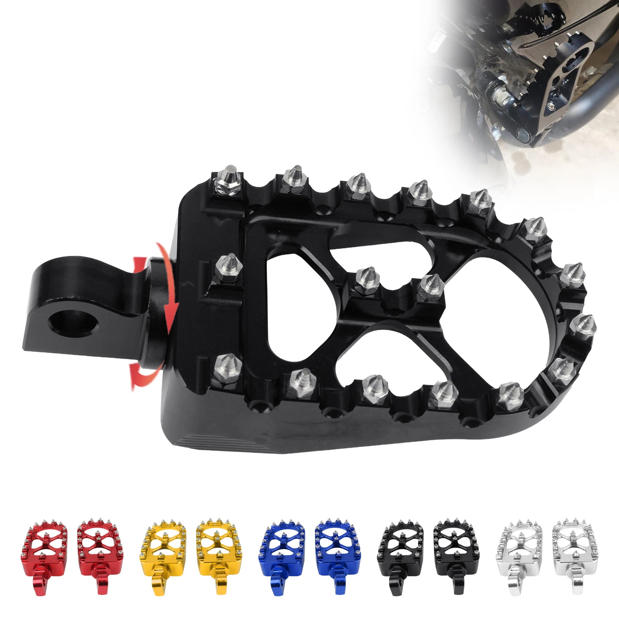 Harley-Davidson Wide Fat Foot Pegs – 360° Rotatable – Dyna / Fat Bob / Softail / Sportster / Street Bob – CNC Aluminum + Stainless Steel – 57mm Wide – 5 Colors – $51