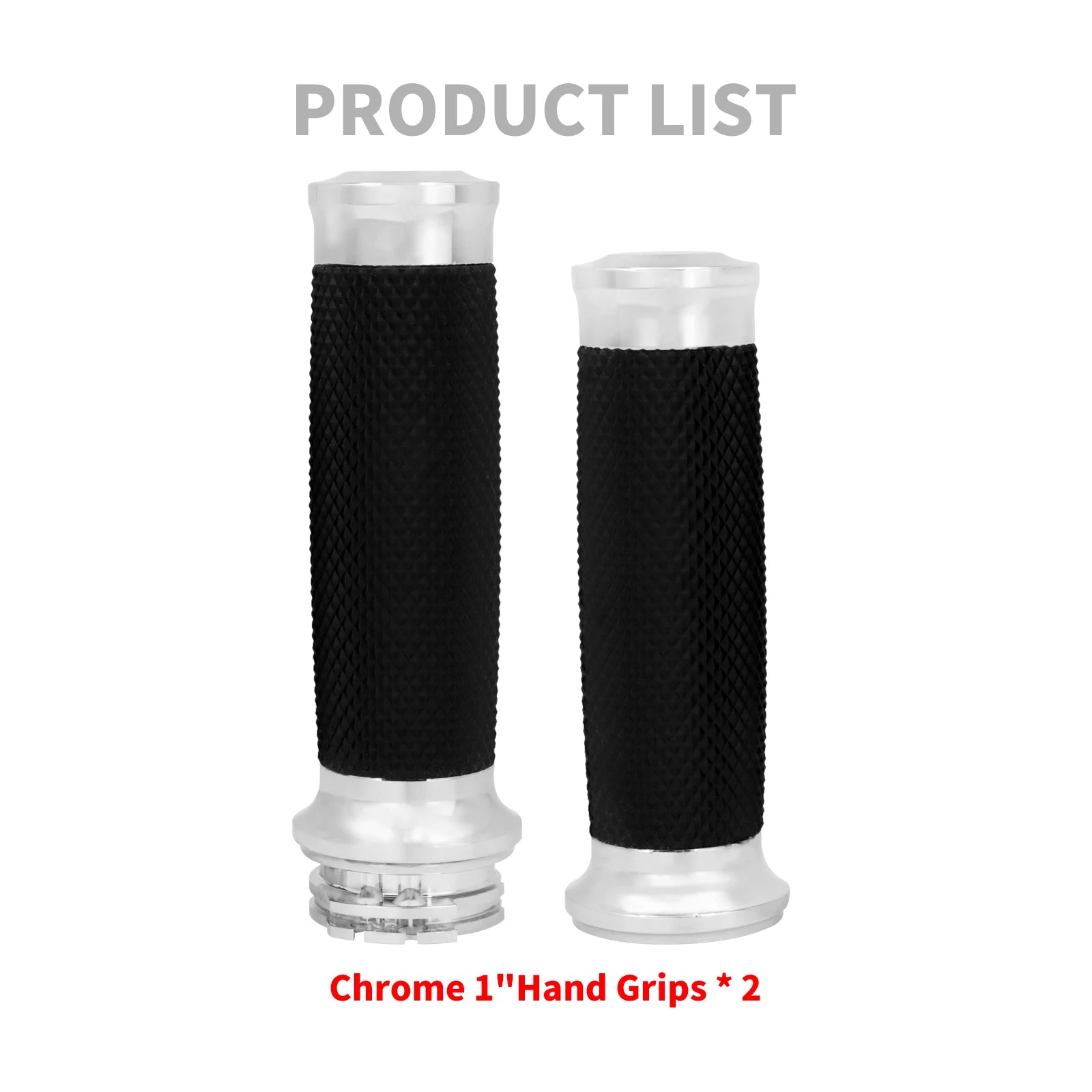 REWMTER Harley-Davidson Motorcycle Handlebar Grips 1" 25mm Aluminum Rubber Lining Hand Grips for Harley Sportster XL 883 1200 XR Touring Road King Dyna Softail V-Rod VRSC – Black / Chrome (1 Pair)
