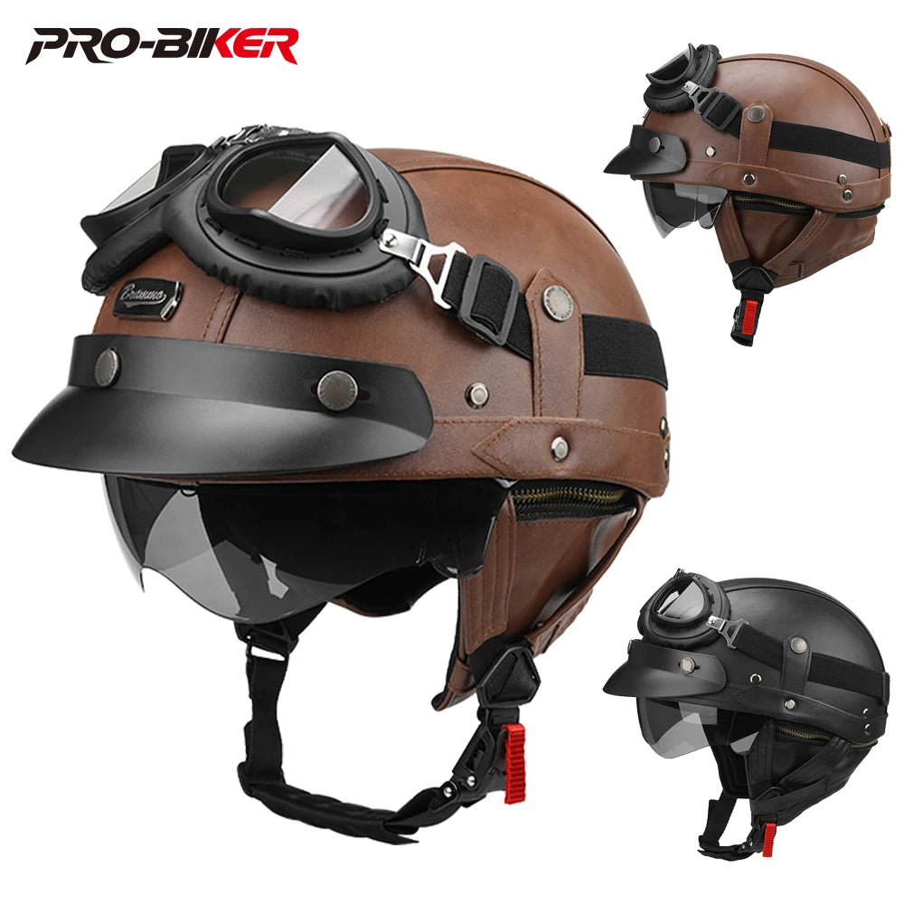 Vintage Leather Half Helmet for All Seasons