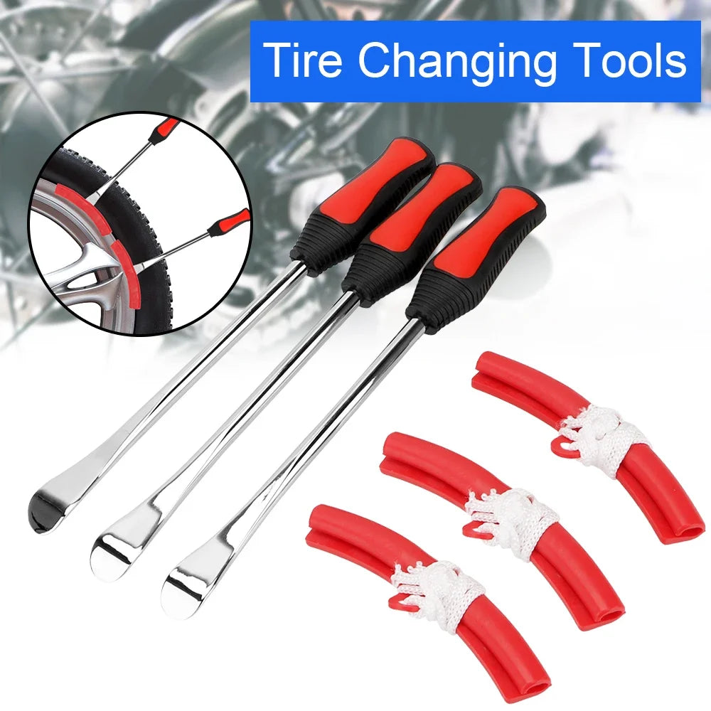 29cm Steel Tire Iron Lever Kit with Rim Protectors – 3pcs – Motorcycle Bicycle Tire Changing Repair Kit – $24