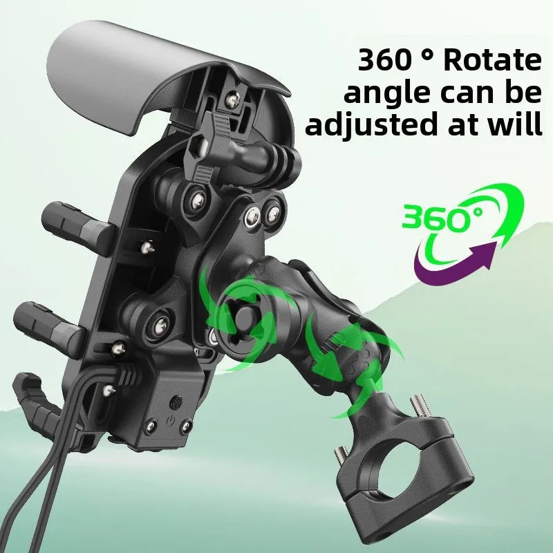 15W Fast Wireless Charging Motorcycle Phone Mount – Universal Shockproof Navigation Holder with QC3.0 Adapter